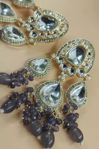   grey beads Kundan Mirror Jhumka beautiful chaandbalis for wo 