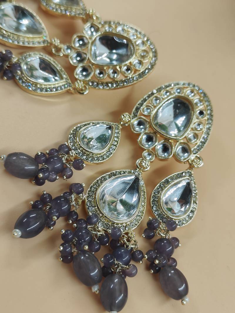   grey beads Kundan Mirror Jhumka beautiful chaandbalis for wo 