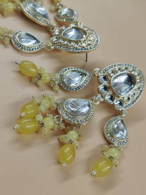   yellow beads Kundan Mirror Jhumka beautiful chaandbalis for wo  2