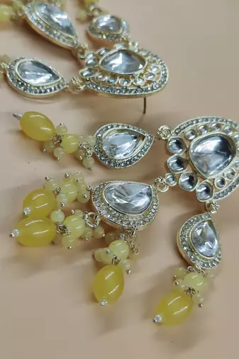   yellow beads Kundan Mirror Jhumka beautiful chaandbalis for wo 