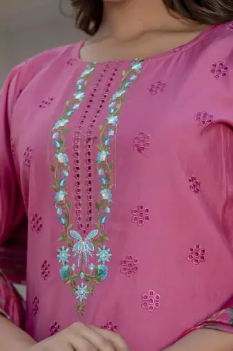 Vredevogel  women kurta and pant sets viscose roman silk fabric