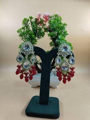   red beads Kundan Mirror Jhumka beautiful chaandbalis for wo  1