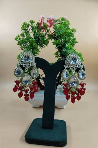   red beads Kundan Mirror Jhumka beautiful chaandbalis for wo 