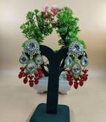   red beads Kundan Mirror Jhumka beautiful chaandbalis for wo 