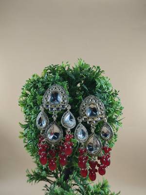   red beads Kundan Mirror Jhumka beautiful chaandbalis for wo  2