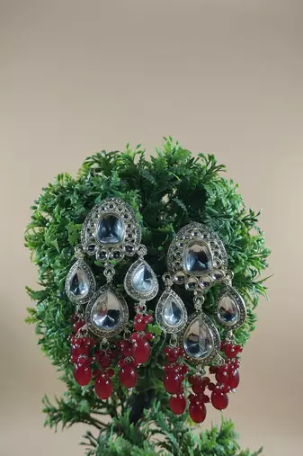   red beads Kundan Mirror Jhumka beautiful chaandbalis for wo 