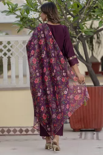 Vredevogel  women kurta and pant sets viscose roman silk fabric