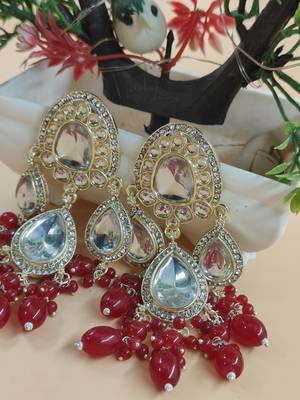   red beads Kundan Mirror Jhumka beautiful chaandbalis for wo  3