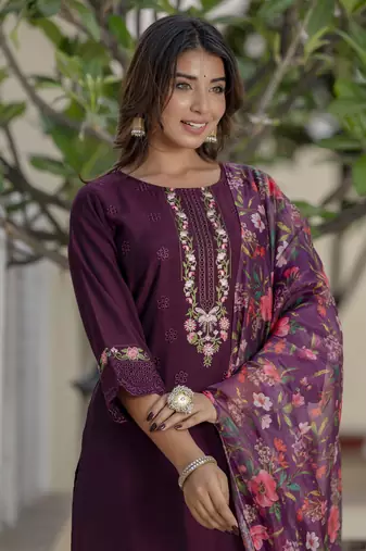 Vredevogel  women kurta and pant sets viscose roman silk fabric
