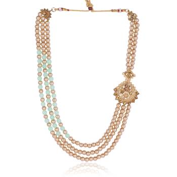  groom sherwani necklace moti mala layered for wedding | groom mala with brooch set 4