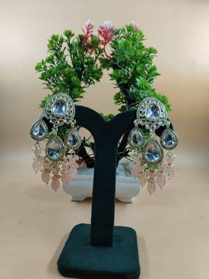   Pink beads Kundan Mirror Jhumka beautiful chaandbalis for wo  1