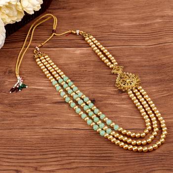   groom sherwani necklace moti mala layered for wedding | groom mala with brooch set 1