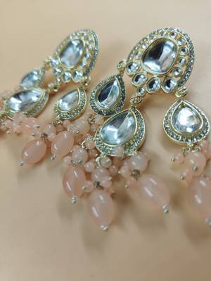   Pink beads Kundan Mirror Jhumka beautiful chaandbalis for wo  2