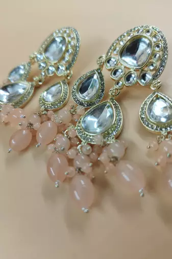   Pink beads Kundan Mirror Jhumka beautiful chaandbalis for wo 