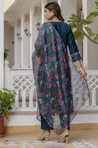 Vredevogel  women kurta and pant sets viscose roman silk fabric