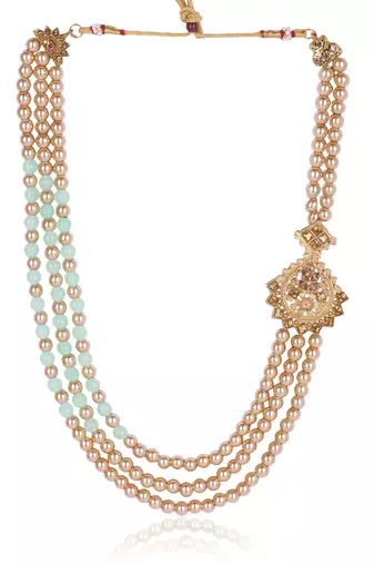   groom sherwani necklace moti mala layered for wedding | groom mala with brooch set