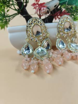   Pink beads Kundan Mirror Jhumka beautiful chaandbalis for wo  3