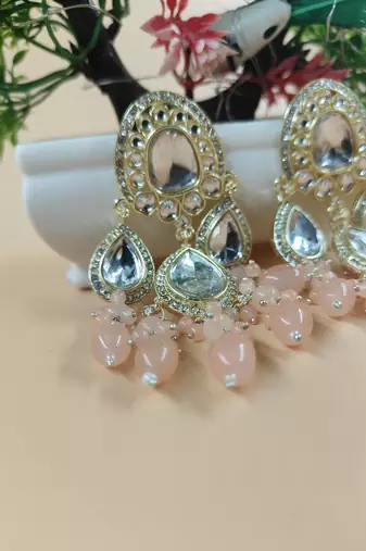   Pink beads Kundan Mirror Jhumka beautiful chaandbalis for wo 