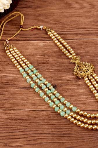   groom sherwani necklace moti mala layered for wedding | groom mala with brooch set
