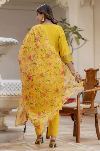 Vredevogel  women kurta and pant sets viscose roman silk fabric
