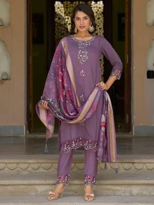Vredevogel  women kurta and pant sets viscose roman silk fabric 1