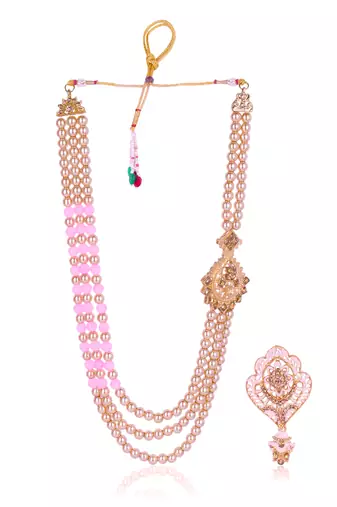  groom sherwani necklace moti mala layered for wedding | groom mala with brooch set