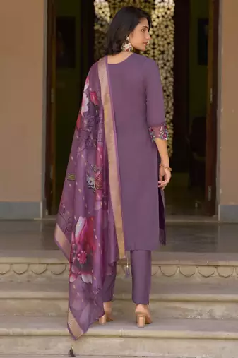Vredevogel  women kurta and pant sets viscose roman silk fabric