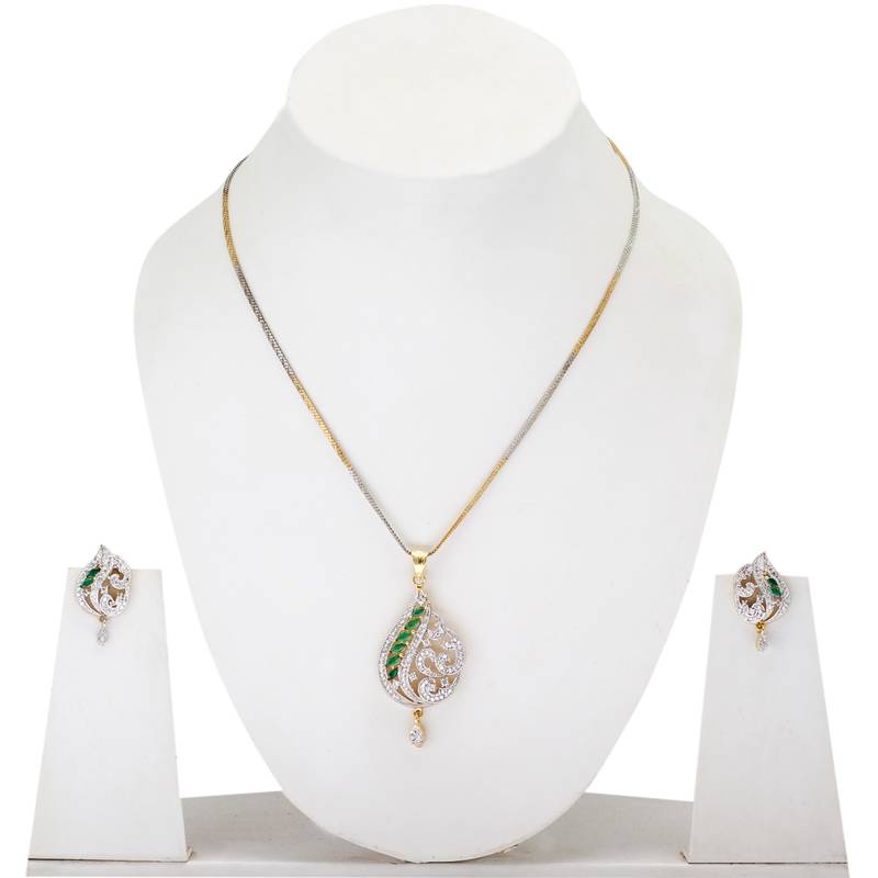 AD calcutta Jewelry Green Stone Locket Set