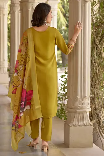 Vredevogel  women kurta and pant sets viscose roman silk fabric