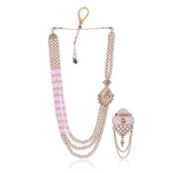   groom sherwani necklace moti mala layered for wedding | groom mala with brooch set 2