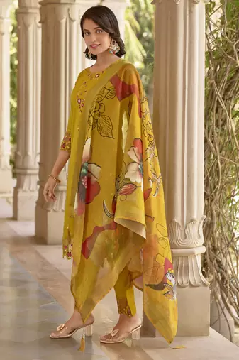 Vredevogel  women kurta and pant sets viscose roman silk fabric