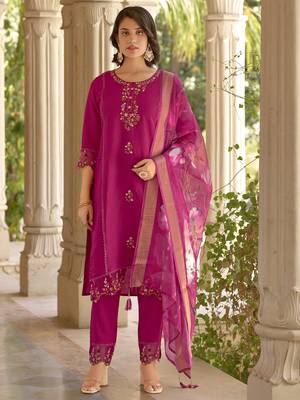Vredevogel  women kurta and pant sets viscose roman silk fabric 1