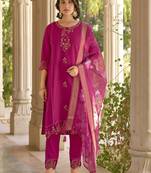 Vredevogel  women kurta and pant sets viscose roman silk fabric