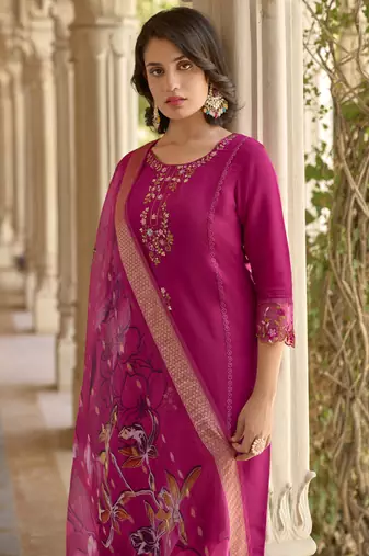 Vredevogel  women kurta and pant sets viscose roman silk fabric