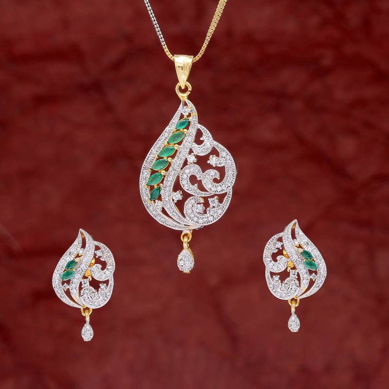 AD calcutta Jewelry Green Stone Locket Set