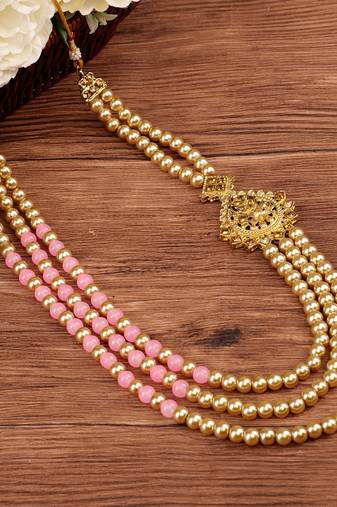   groom sherwani necklace moti mala layered for wedding | groom mala with brooch set