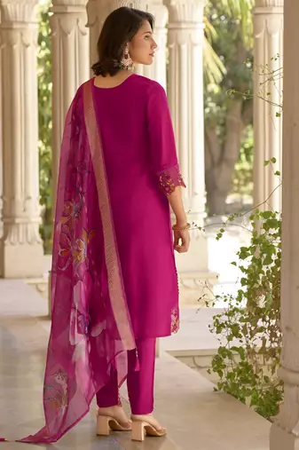 Vredevogel  women kurta and pant sets viscose roman silk fabric
