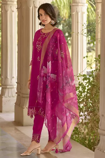 Vredevogel  women kurta and pant sets viscose roman silk fabric