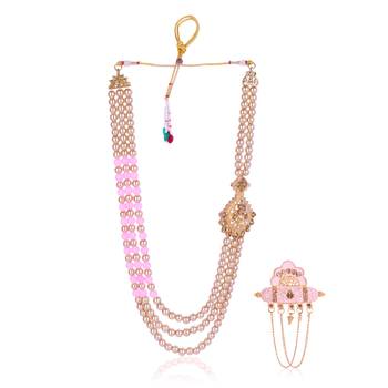   groom sherwani necklace moti mala layered for wedding | groom mala with brooch set 2