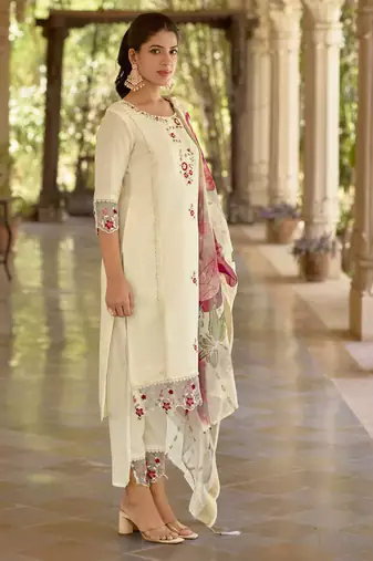 Vredevogel  women kurta and pant sets viscose roman silk fabric