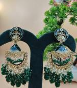   green floral studded meenakari beaded gold-plated Chandbali earrings