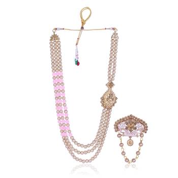   groom sherwani necklace moti mala layered for wedding | groom mala with brooch set 2