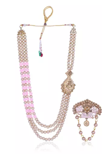   groom sherwani necklace moti mala layered for wedding | groom mala with brooch set