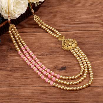   groom sherwani necklace moti mala layered for wedding | groom mala with brooch set 1