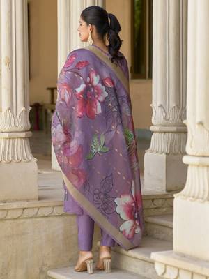 Vredevogel  women   s viscose roman silk embroidery straight kurta pant with dupatta set 3