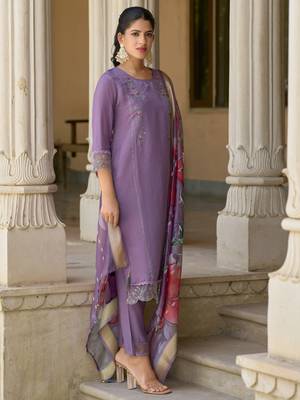 Vredevogel  women   s viscose roman silk embroidery straight kurta pant with dupatta set 4