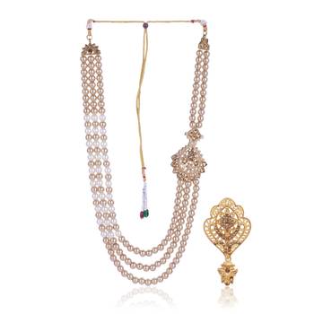   groom sherwani necklace moti mala layered for wedding | groom mala with brooch set 2