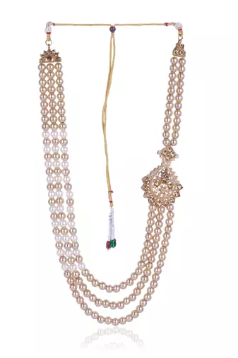   groom sherwani necklace moti mala layered for wedding | groom mala with brooch set