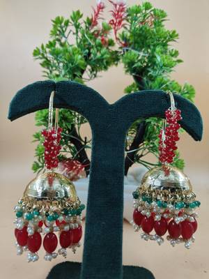   Premium Mogra Bali Jhumka- Maroon Green COLOUR 1