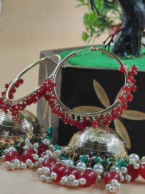   Premium Mogra Bali Jhumka- Maroon Green COLOUR 3